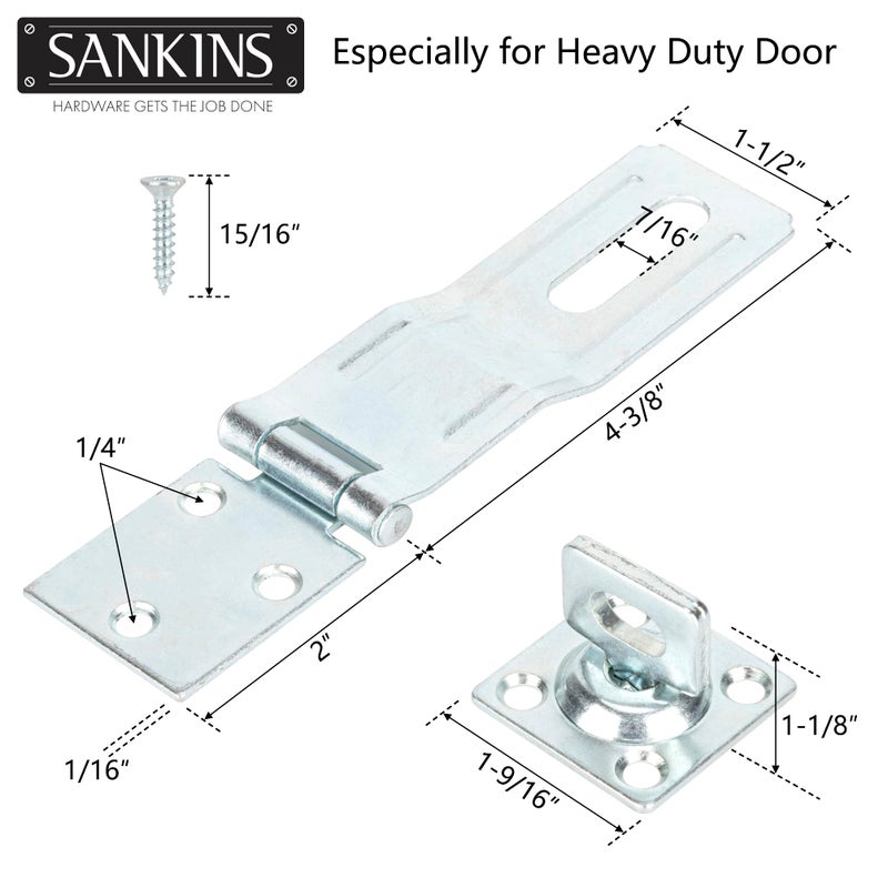 SANKINS 4-1/2"" Swivel Staple Safety Hasps, Gate Door Hasp Latches Safety Packlock Clasp Locking with Twist Knob for Fence, Gate, Cabinet, in Zinc Plated, 2 Pack - Image 2
